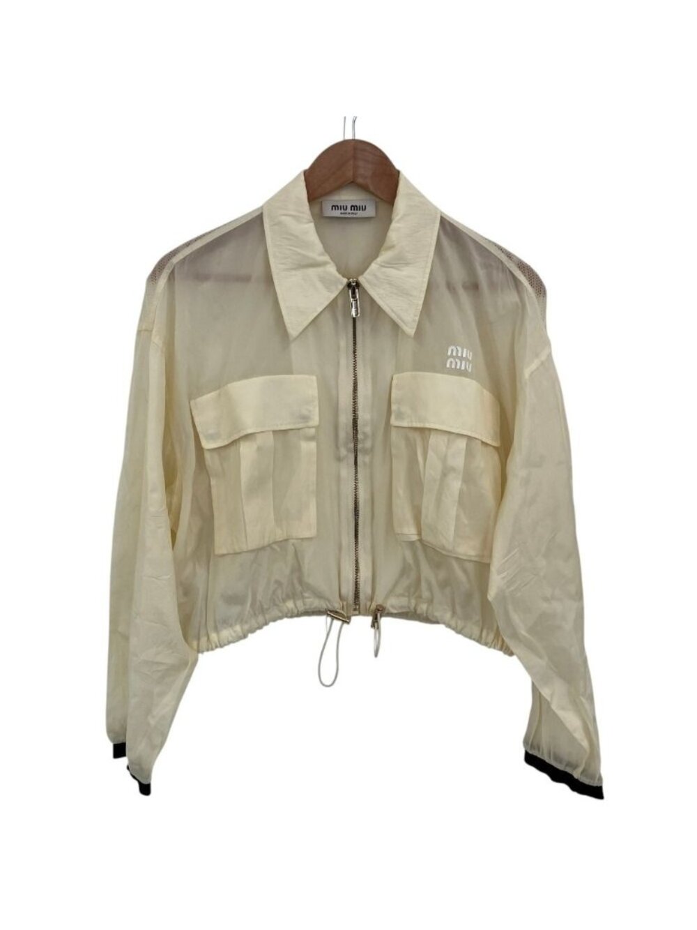 Miu Miu Logo Technical Silk Cropped Jacket Ivory 38